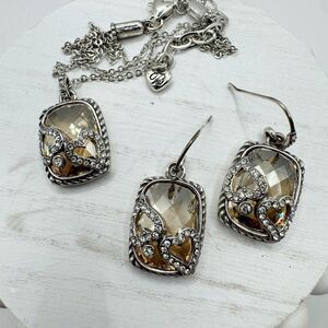 Brighton Your True Color Tender Heart Necklace And Earrings Rhinestones Faceted